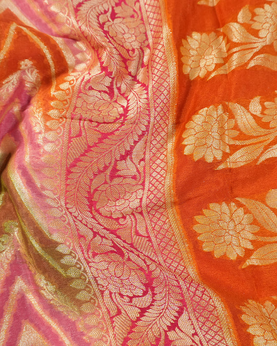 Sunlit Pink Pure Chiffon Saree with Radiant Chevron Zari Waves