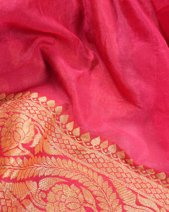Sunlit Pink Pure Chiffon Saree with Radiant Chevron Zari Waves