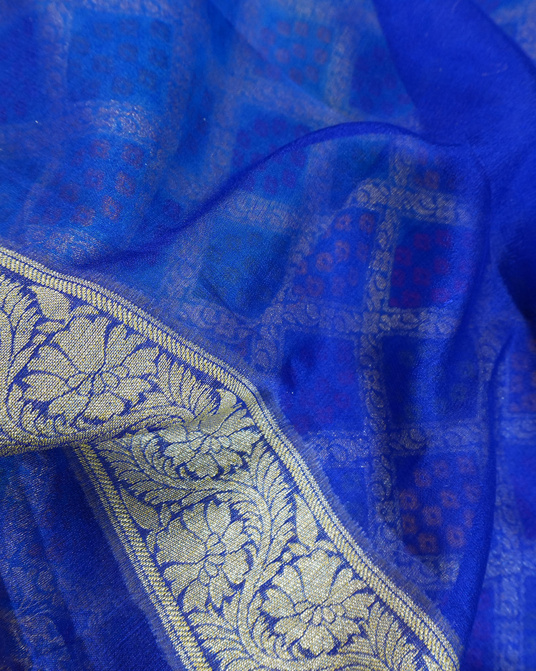 Turquoise and Blue Pure Chiffon Saree with Vibrant Rangkat Square Weaves