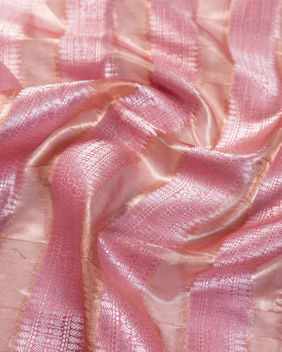 Pink Pure Banarasi and Tissue Silk Saree with Regal Floral Jaal Weaves - katansi