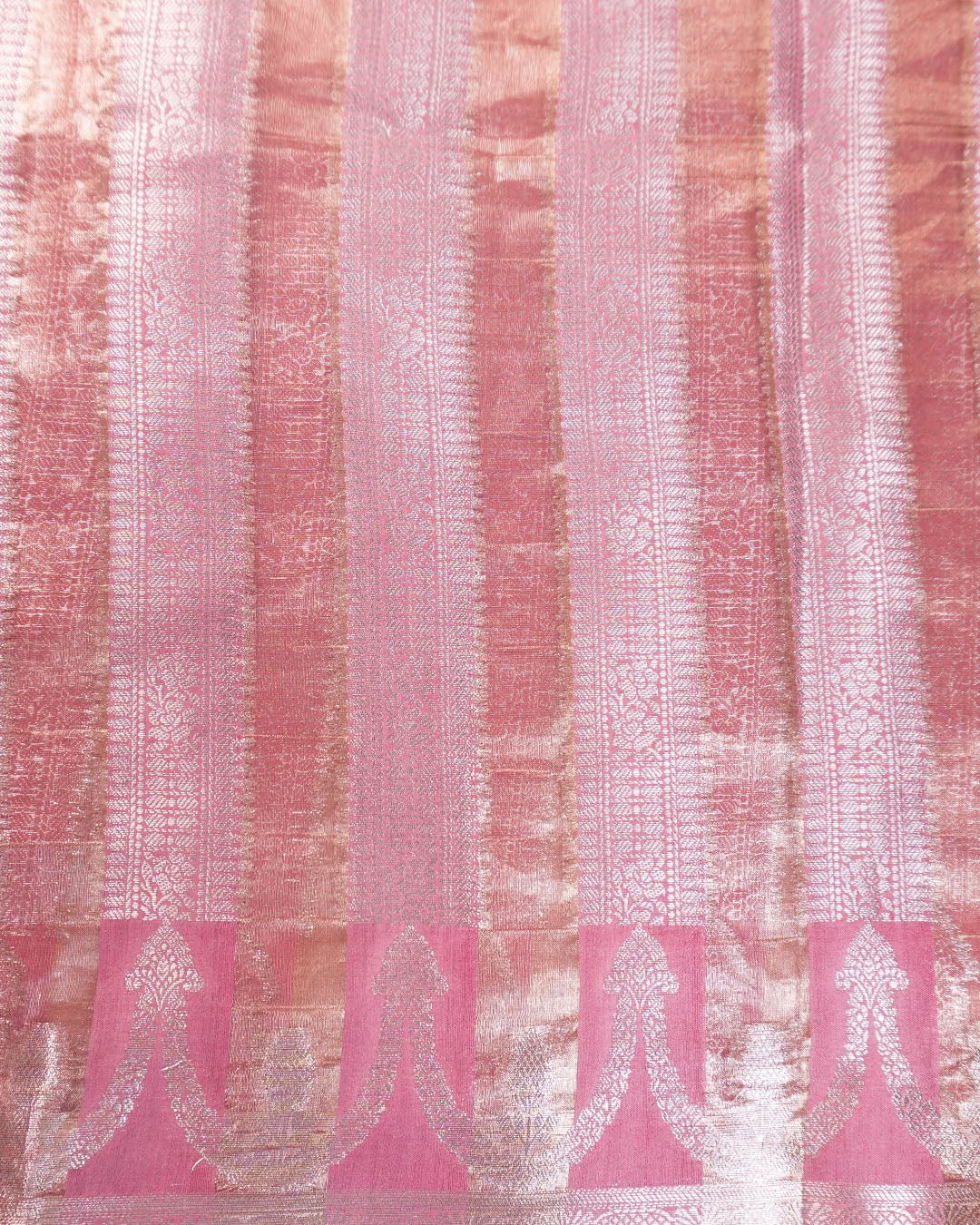 Pink Pure Banarasi and Tissue Silk Saree with Regal Floral Jaal Weaves - katansi