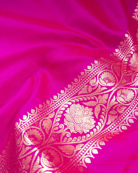 Rani Pink Pure Katan Saree with Meenakari Zigzag Vine Pattern - katansi