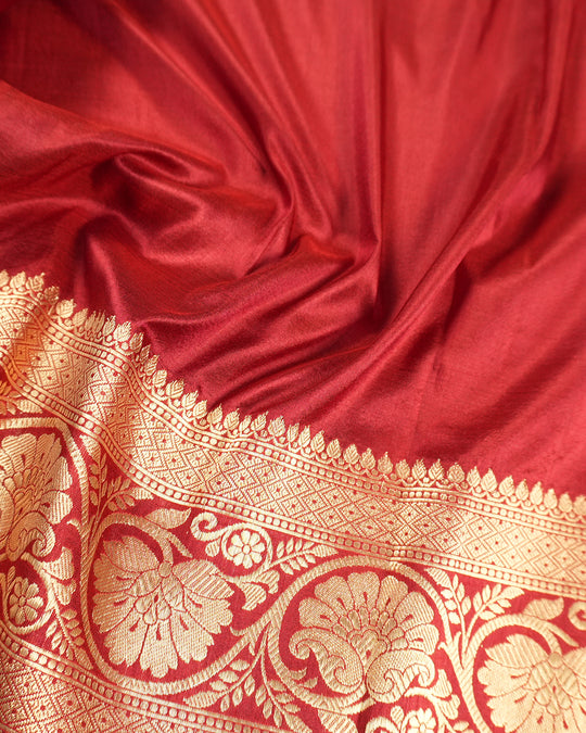 Maroon Pure Katan Saree with Chand Butta Weaves and Jangla Border
