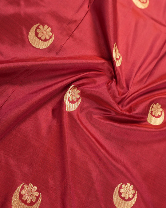 Maroon Pure Katan Saree with Chand Butta Weaves and Jangla Border