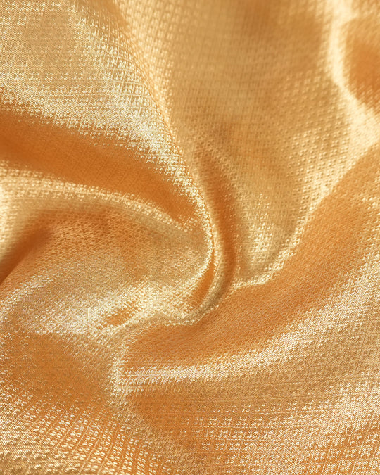 Sunlit Peach Pure Tissue Saree with Checkered Weave and Heritage Border