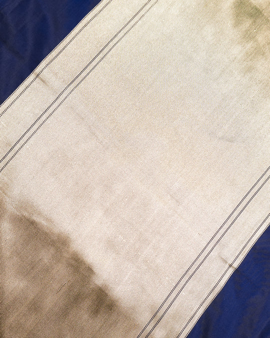 Blue Pure Katan Saree with Architectural Banaras Ghat & Temple Weaving