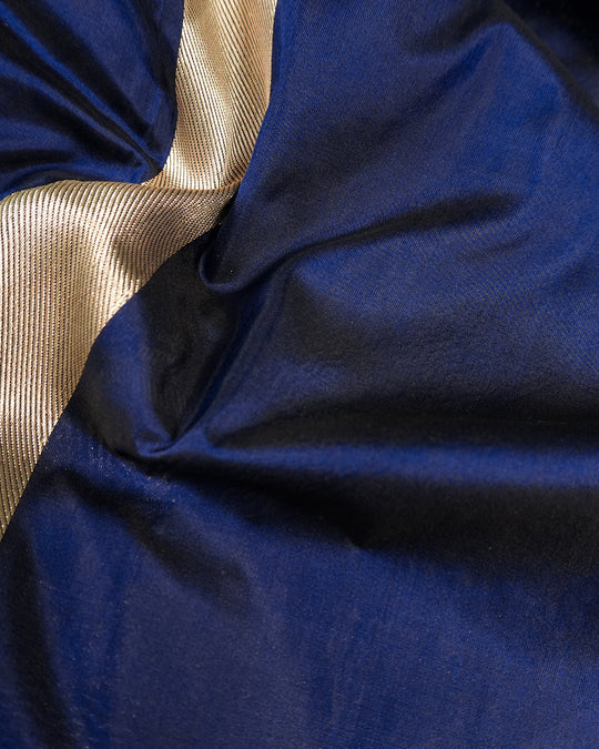 Blue Pure Katan Saree with Architectural Banaras Ghat & Temple Weaving