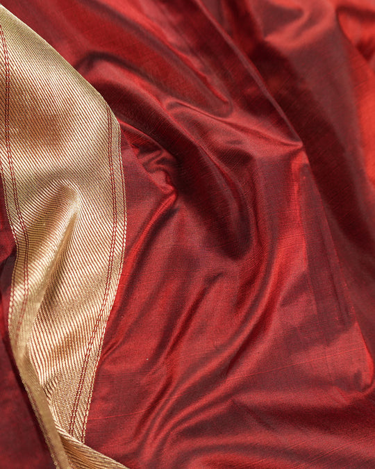 Maroon Pure Katan Saree Featuring Timeless Kashi Skyline and Riverfront Weaves