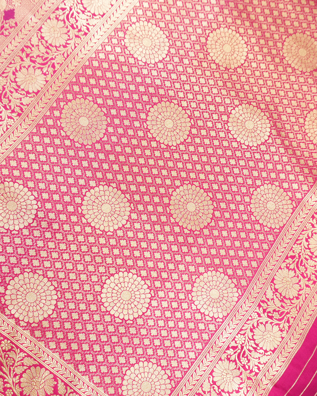 Pink Pure Katan Saree with Classic Floral Meenakari Weave