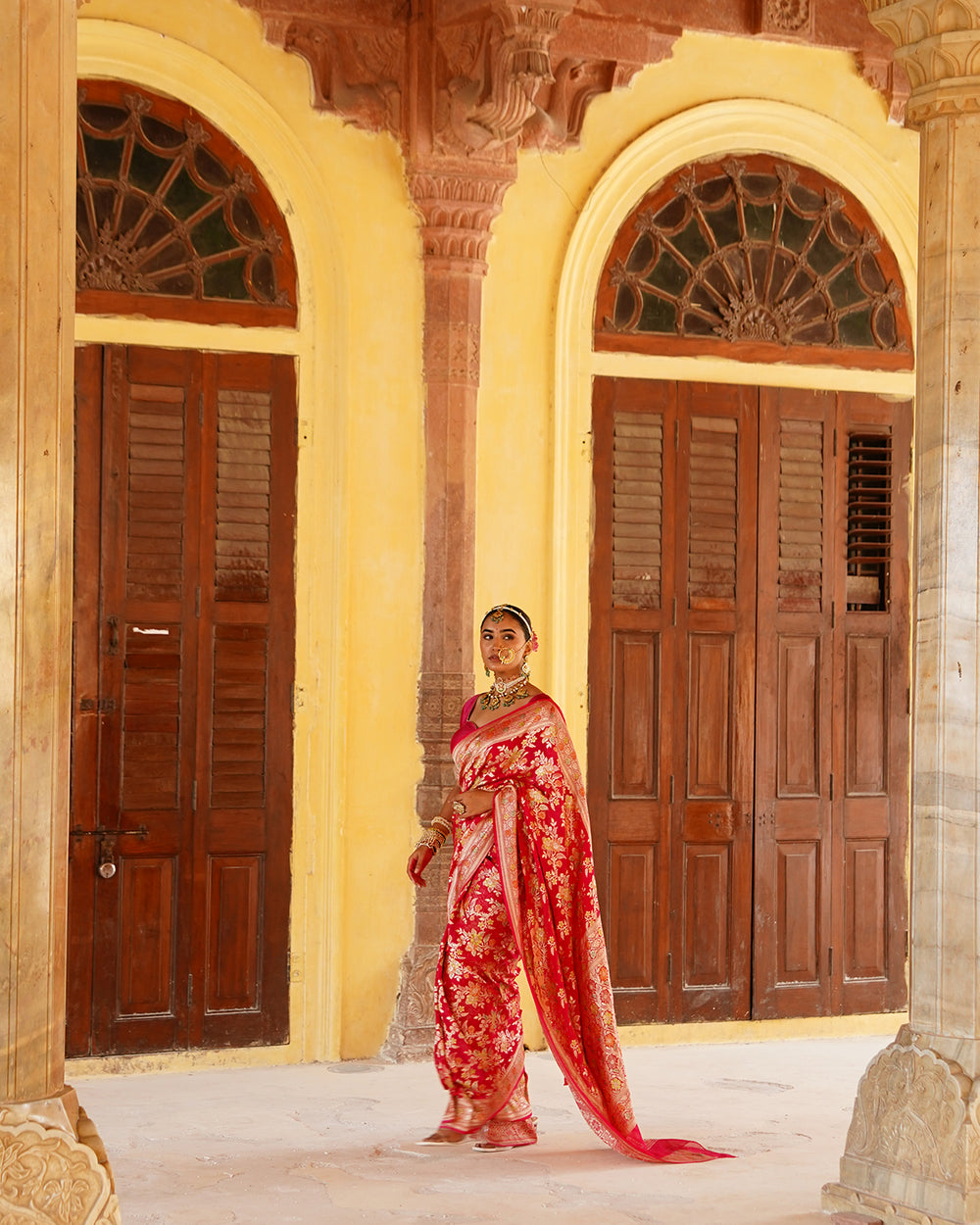 Rose Handwoven Pure Khaddi Georgette Saree With Water Zari
