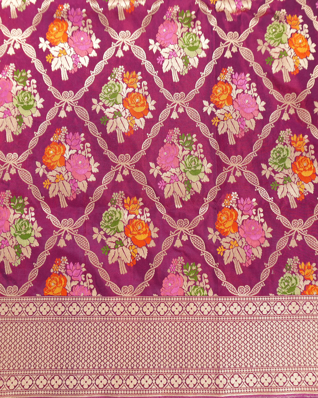 Purple Pure Katan Saree with Multitone Floral Meenakari Butidar Weaves