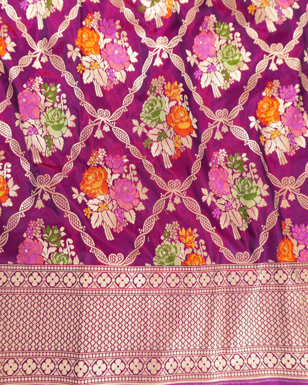 Purple Pure Katan Saree with Multitone Floral Meenakari Butidar Weaves