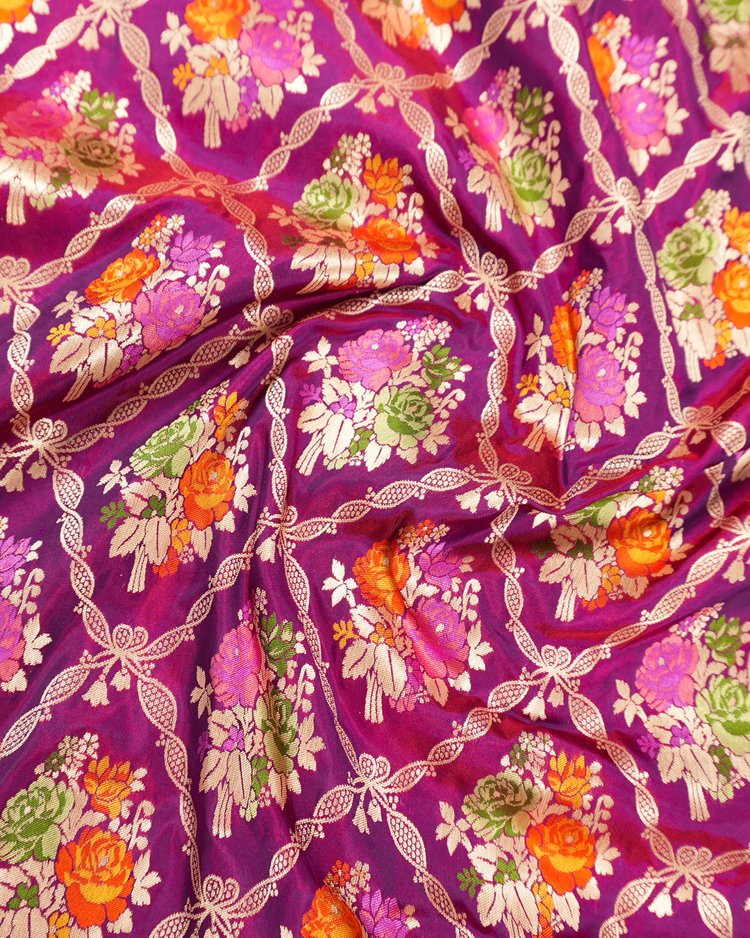 Purple Pure Katan Saree with Multitone Floral Meenakari Butidar Weaves