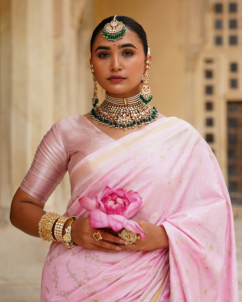 Bloom Pink Pure Banarasi Saree with Ethereal Weaving Motifs Elegance