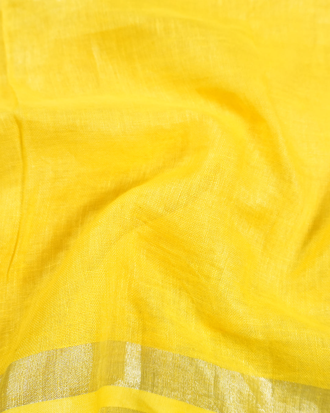 Yellow Pure Linen Saree with Artisan Hand Threadwork Floral Embroidery
