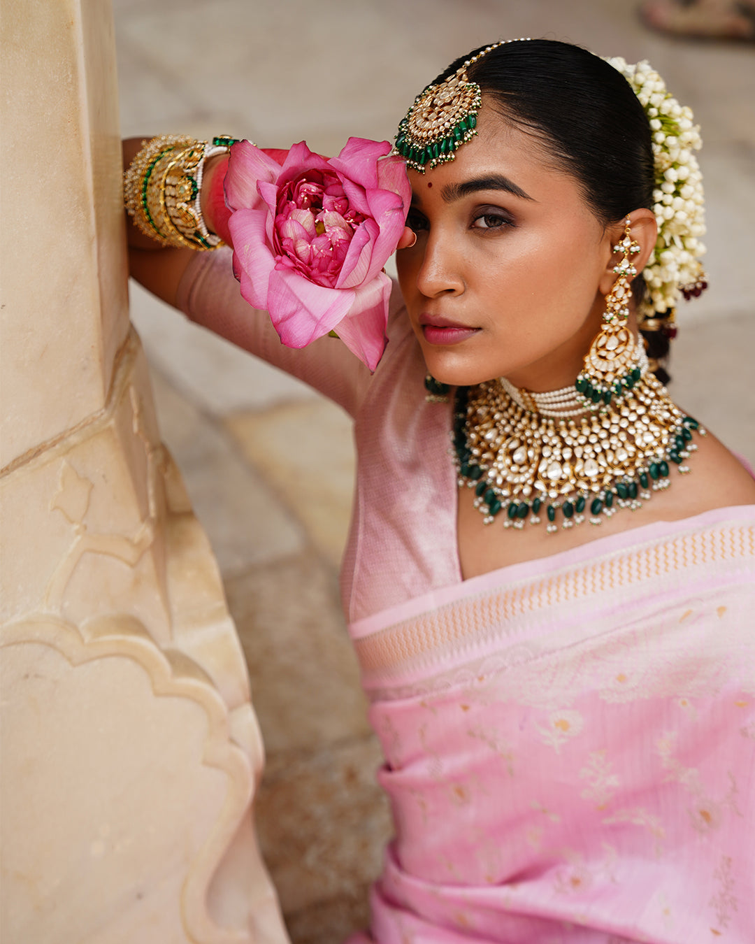 Bloom Pink Pure Banarasi Saree with Ethereal Weaving Motifs Elegance