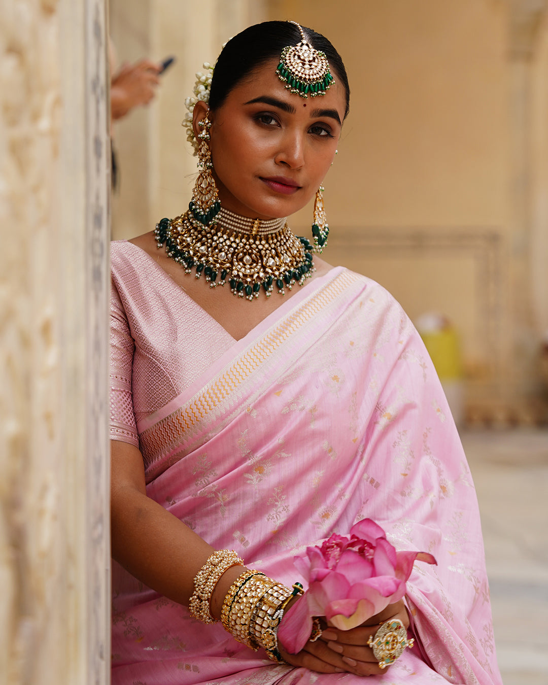 Bloom Pink Pure Banarasi Saree with Ethereal Weaving Motifs Elegance
