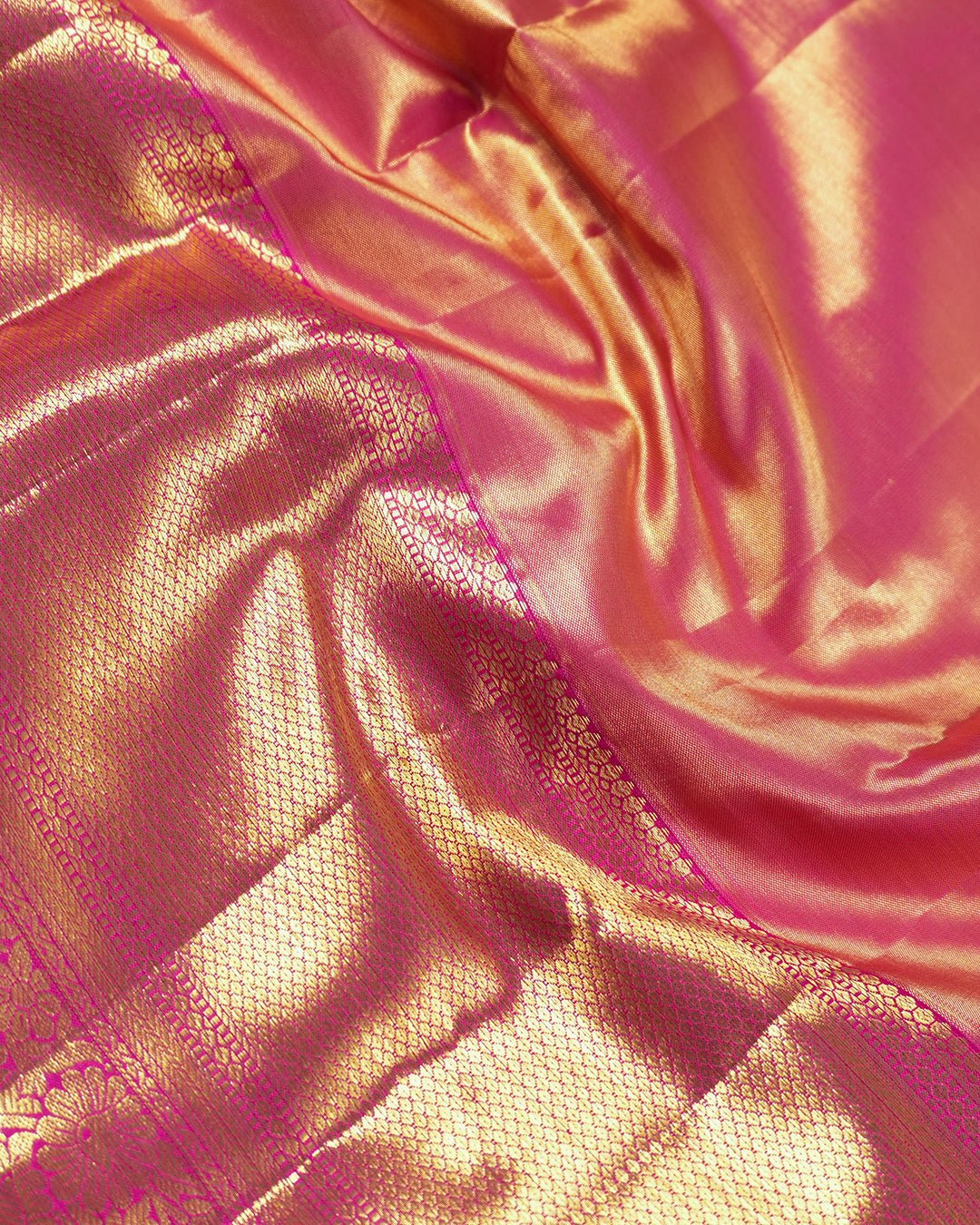 Rose Pink Pure Kanjivaram Saree with Regal Floral Artistry Weaving - katansi