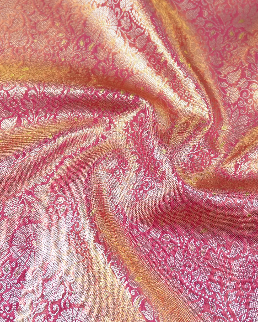 Rose Pink Pure Kanjivaram Saree with Regal Floral Artistry Weaving - katansi