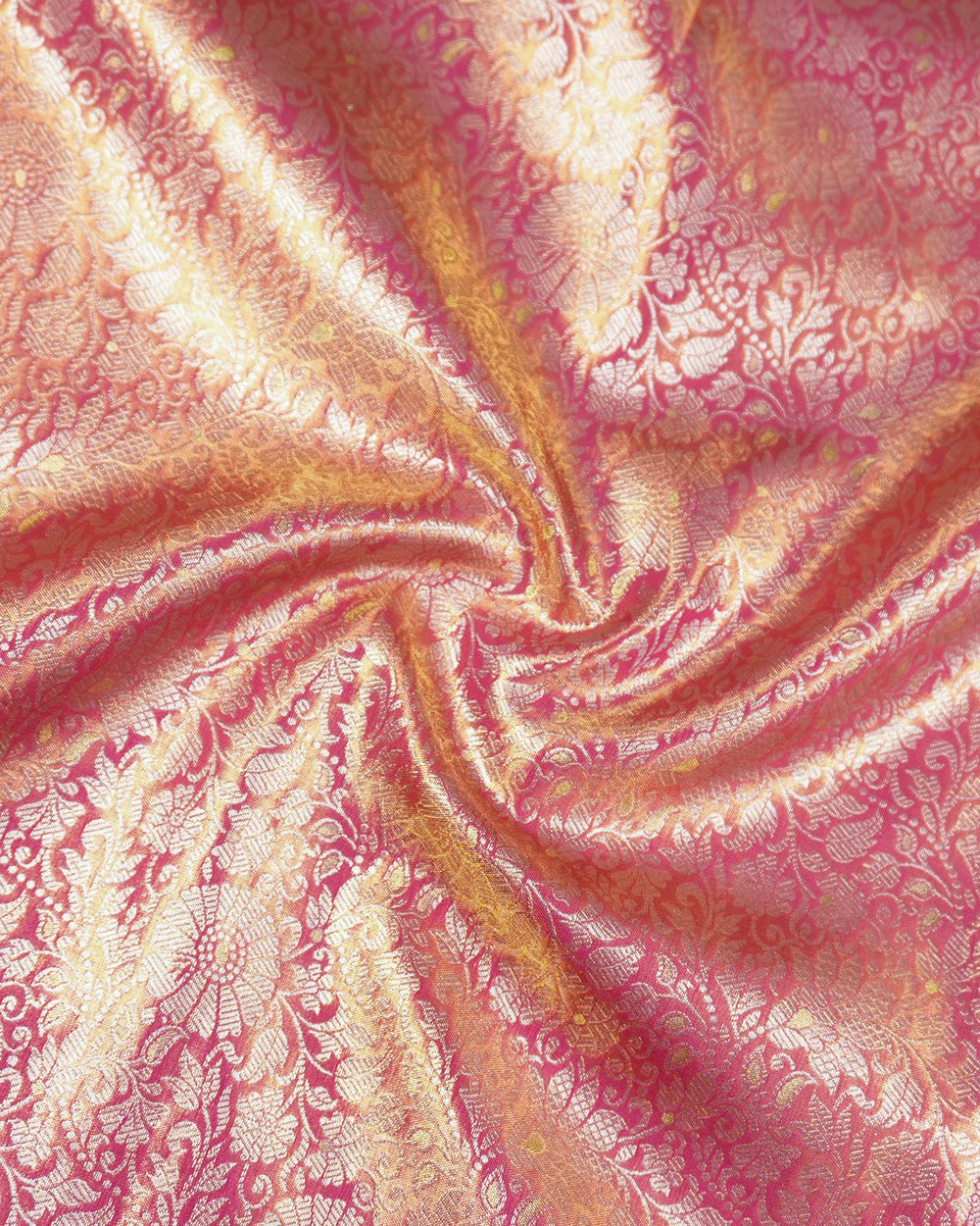 Rose Pink Pure Kanjivaram Saree with Regal Floral Artistry Weaving - katansi