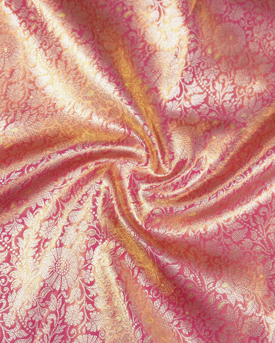 Rose Pink Pure Kanjivaram Saree with Regal Floral Artistry Weaving - katansi