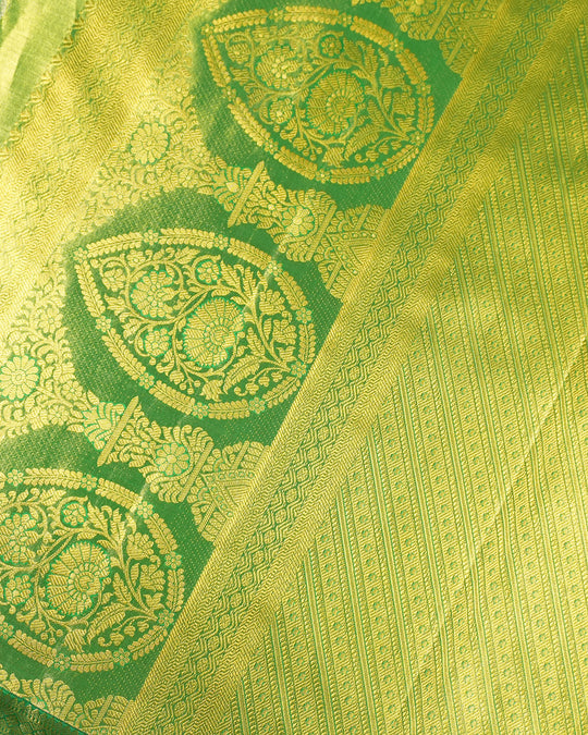 Green Kanjivaram Saree with Heritage Floral Weavings