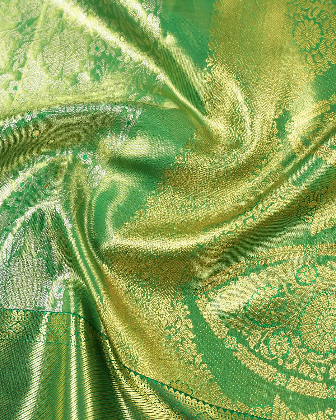 Green Kanjivaram Saree with Heritage Floral Weavings