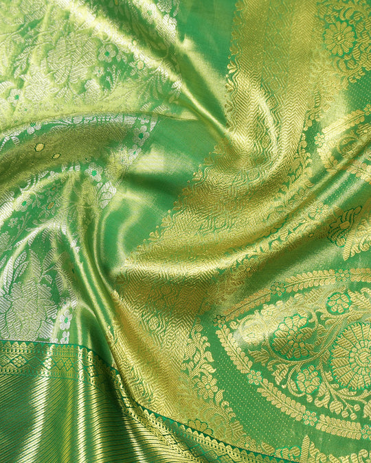 Green Kanjivaram Saree with Heritage Floral Weavings