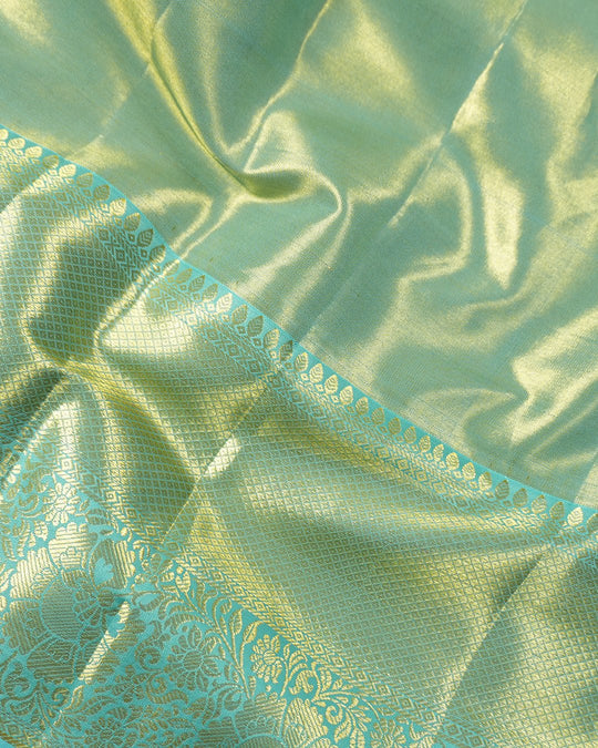Cyan Blue Pure Kanjivaram Saree with Floral Jaal Weaves - katansi