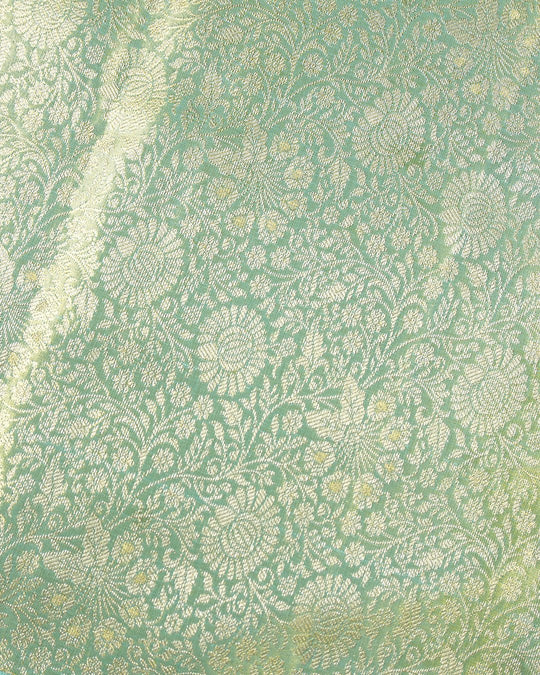 Cyan Blue Pure Kanjivaram Saree with Floral Jaal Weaves - katansi