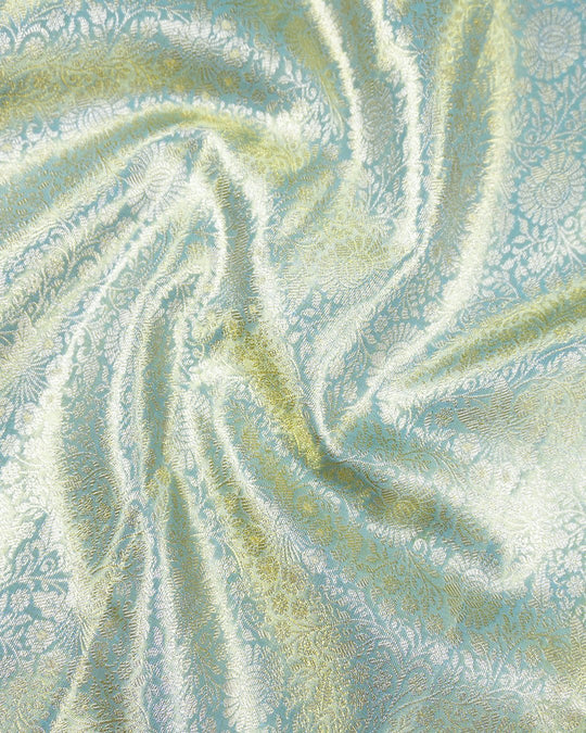 Cyan Blue Pure Kanjivaram Saree with Floral Jaal Weaves - katansi