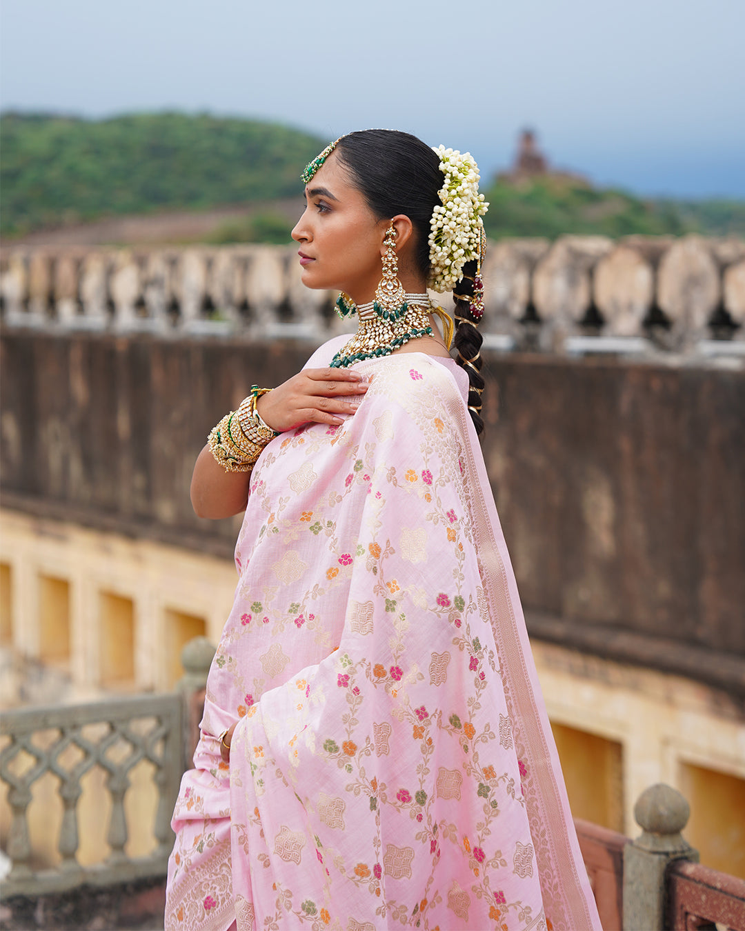Soft Pink Symphony Pure Banarasi Saree with Pastel Meenakari Detailing