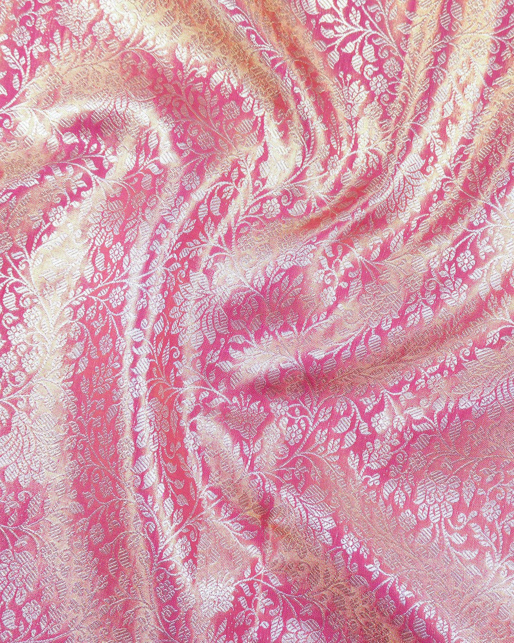 Magenta Pink Pure Kanjivaram Saree with Heritage Floral Jaal - katansi