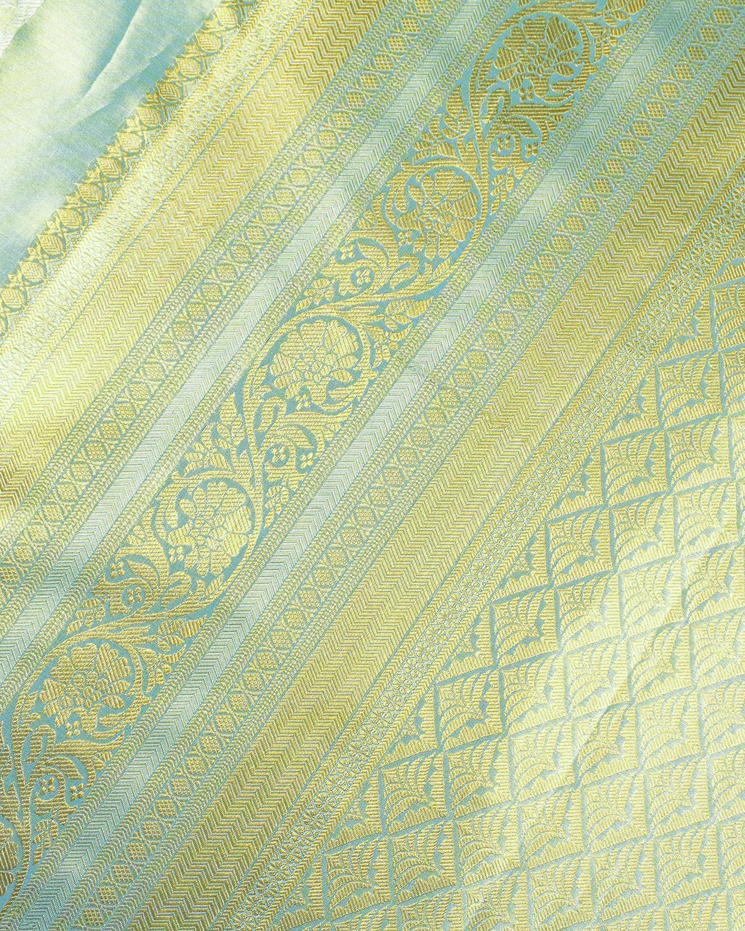 Turquoise Blue Pure Kanjivaram Saree with Rich Woven Floral Jaal - katansi