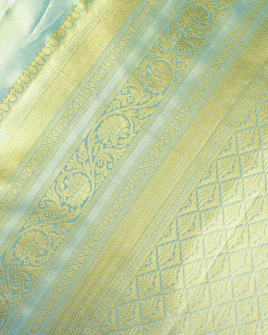 Turquoise Blue Pure Kanjivaram Saree with Rich Woven Floral Jaal - katansi