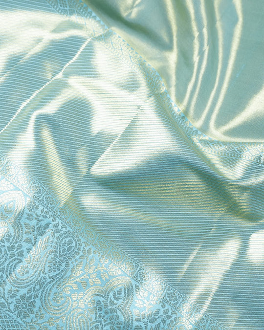 Turquoise Blue Pure Kanjivaram Saree with Rich Woven Floral Jaal - katansi