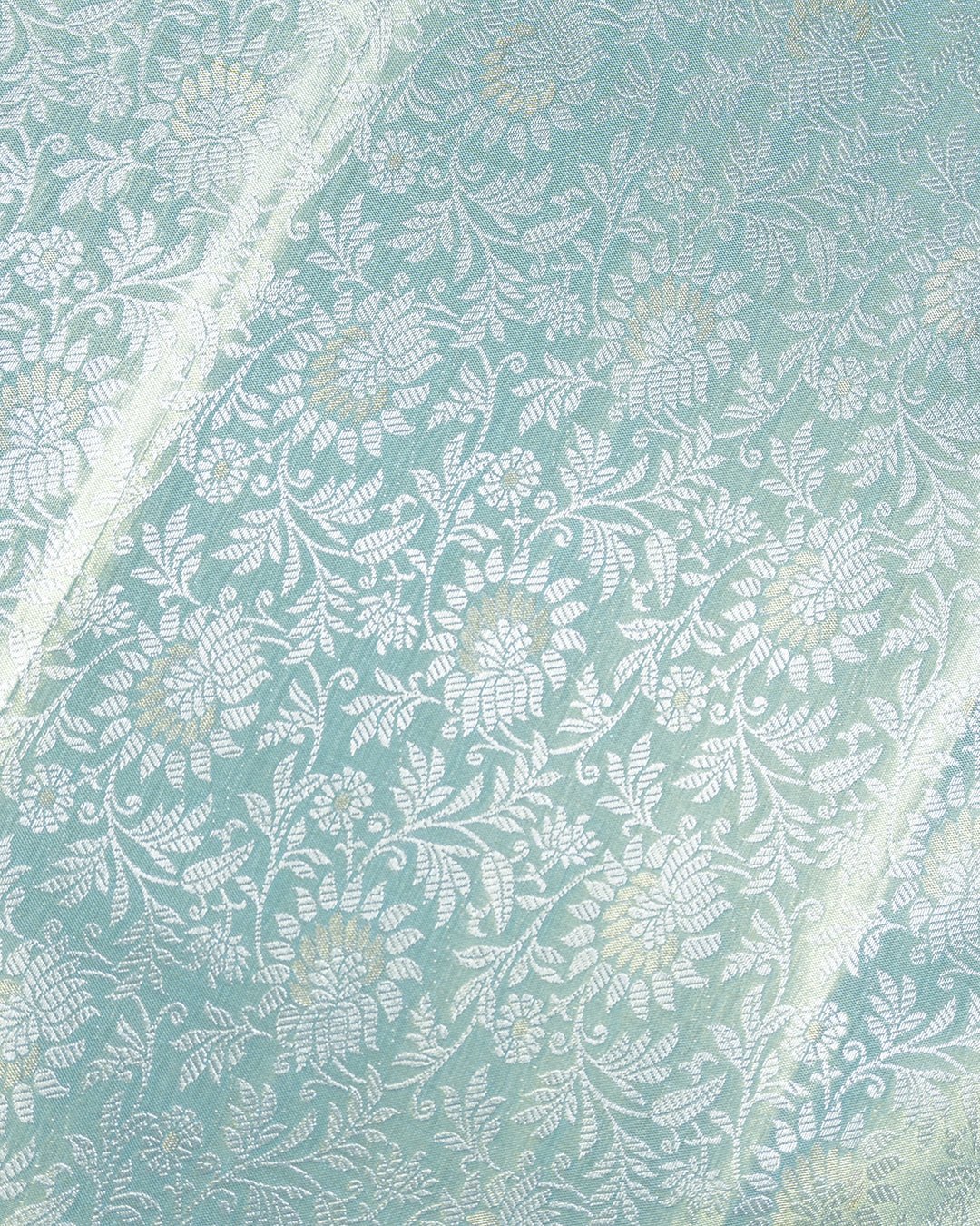 Turquoise Blue Pure Kanjivaram Saree with Rich Woven Floral Jaal - katansi