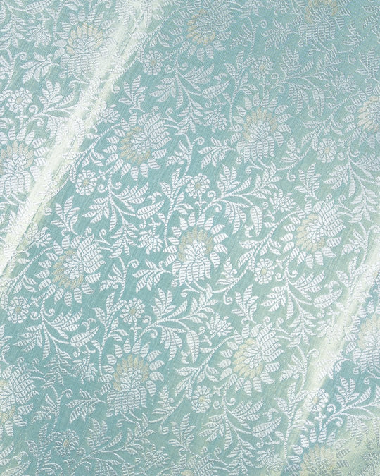 Turquoise Blue Pure Kanjivaram Saree with Rich Woven Floral Jaal - katansi