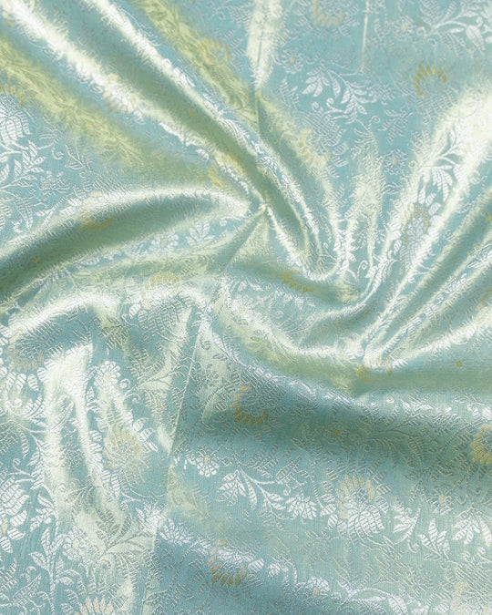 Turquoise Blue Pure Kanjivaram Saree with Rich Woven Floral Jaal - katansi