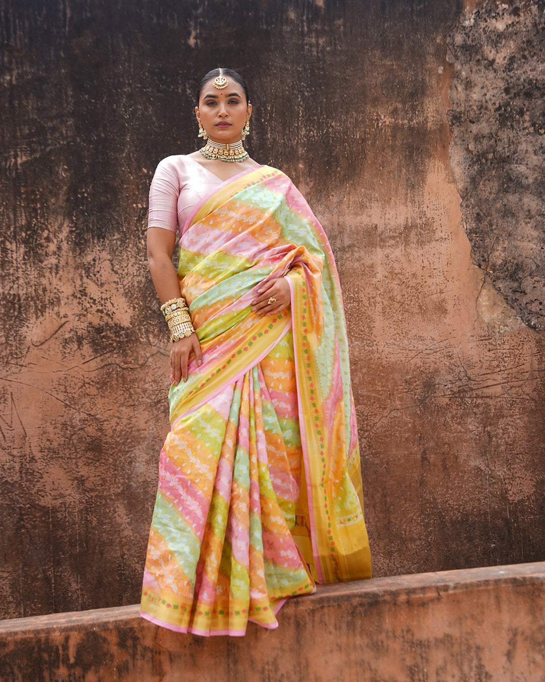 Pastel Harmony Pure Banarasi Rangkat Saree with Multihued Weaves