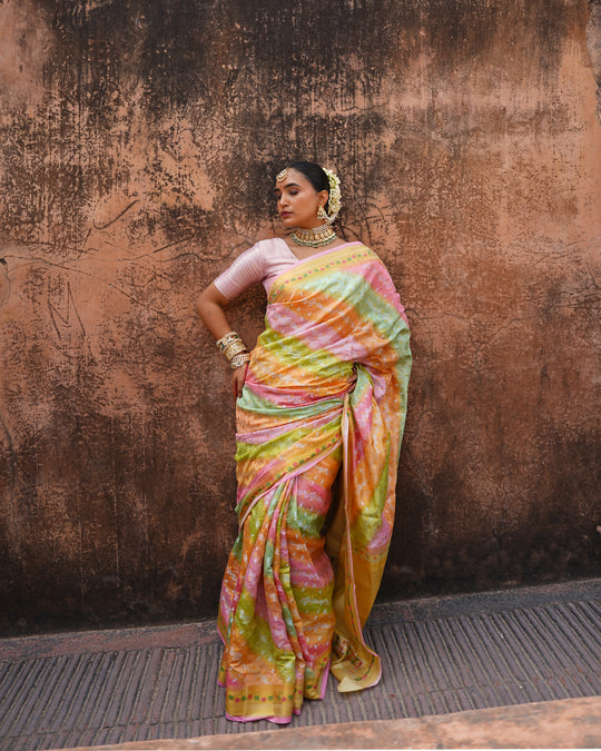Pastel Harmony Pure Banarasi Rangkat Saree with Multihued Weaves