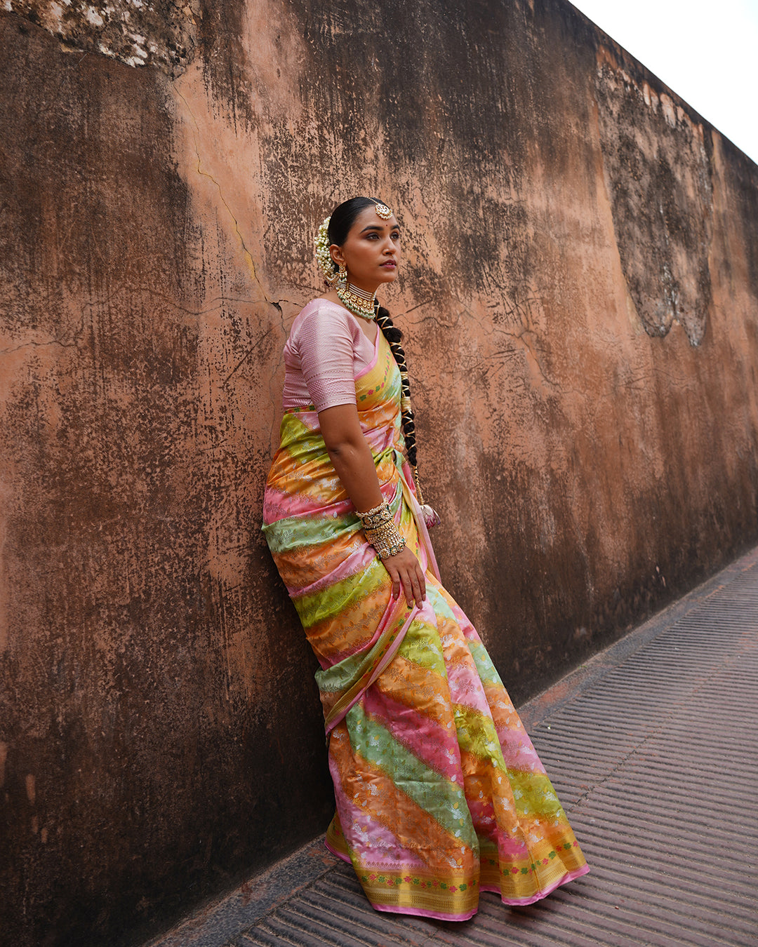 Pastel Harmony Pure Banarasi Rangkat Saree with Multihued Weaves