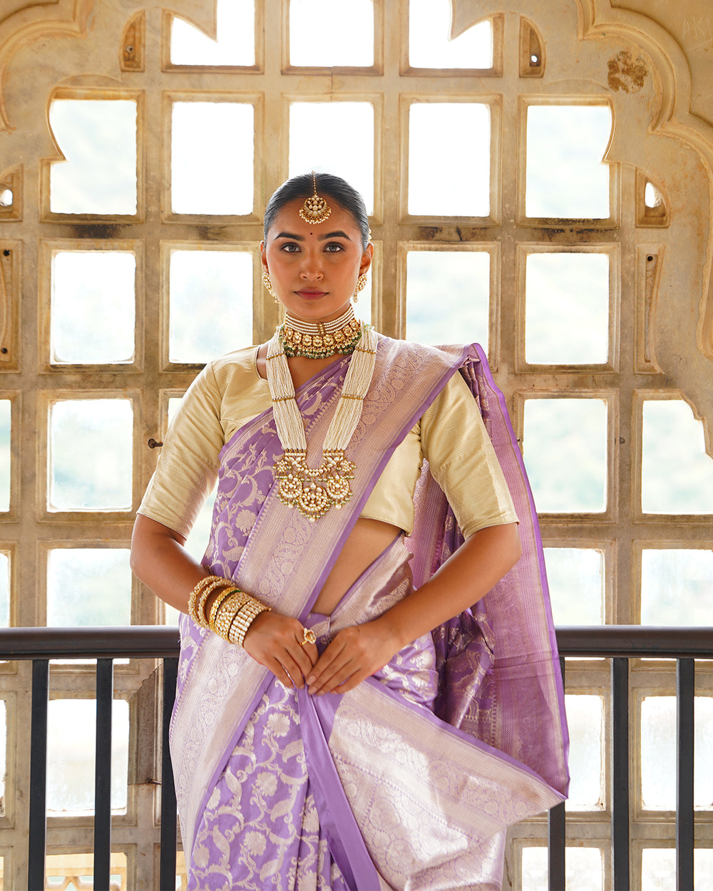 Royal Purple Pure Katan Saree with Heritage Floral Jaal Patterns