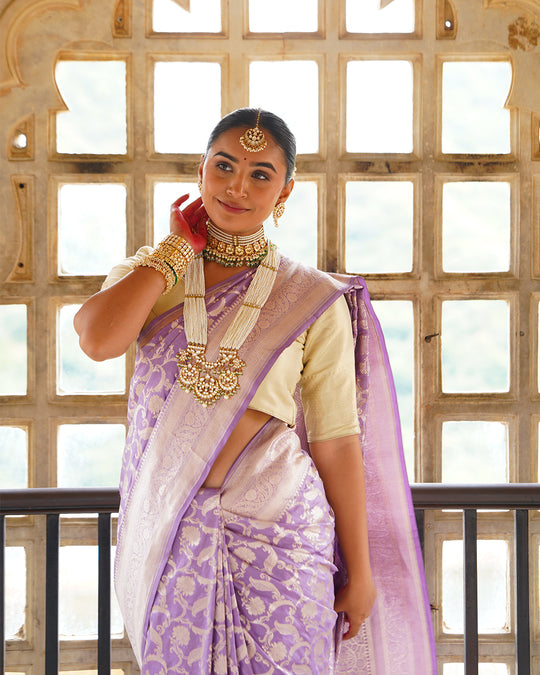Royal Purple Pure Katan Saree with Heritage Floral Jaal Patterns