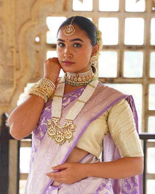 Royal Purple Pure Katan Saree with Heritage Floral Jaal Patterns