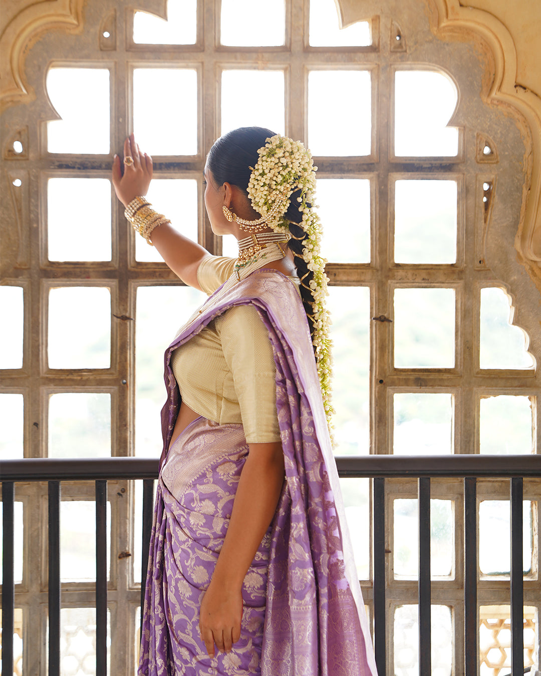 Royal Purple Pure Katan Saree with Heritage Floral Jaal Patterns