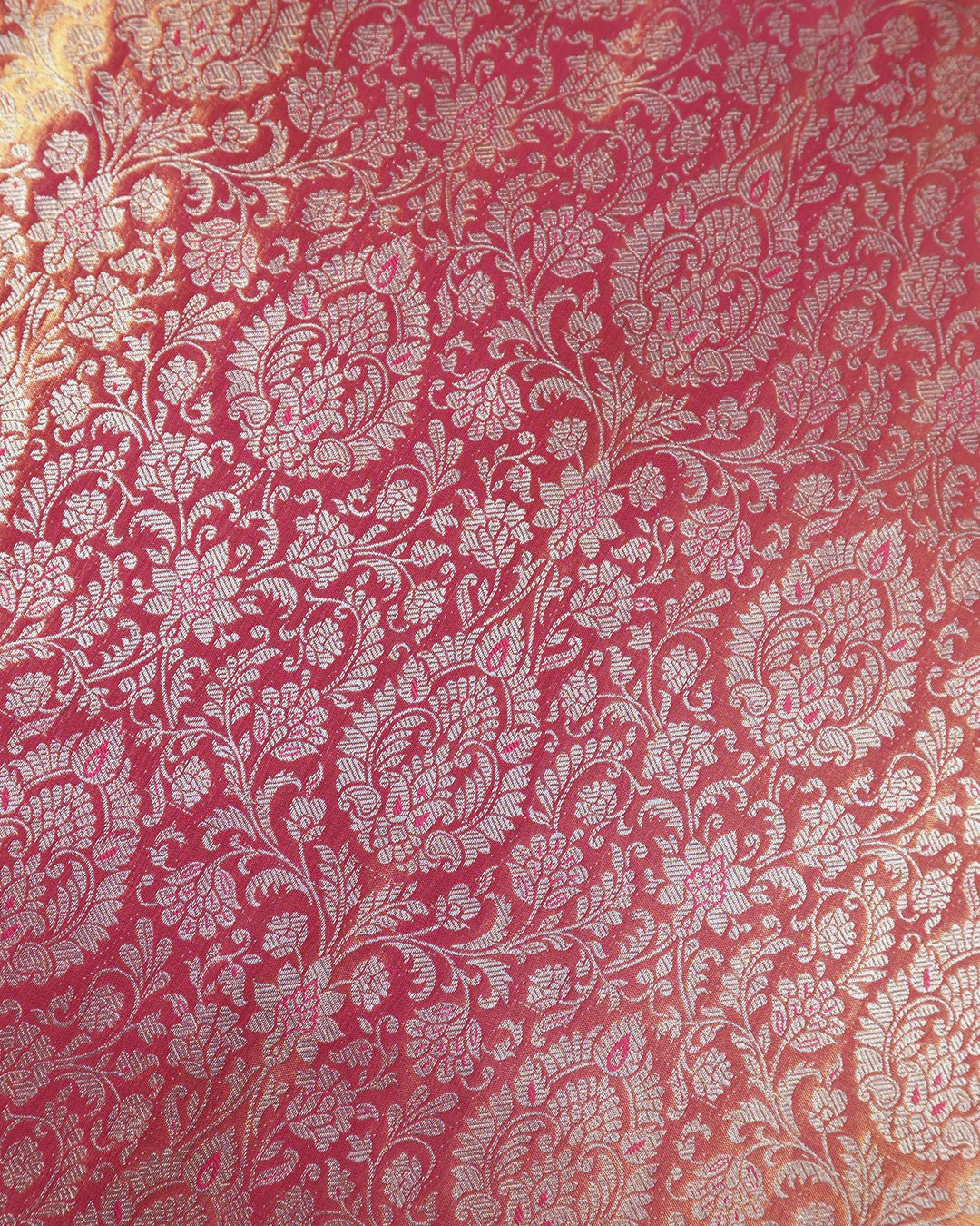 Sunset Peach Pure Kanjivaram Saree with Layered Floral Weaves - katansi