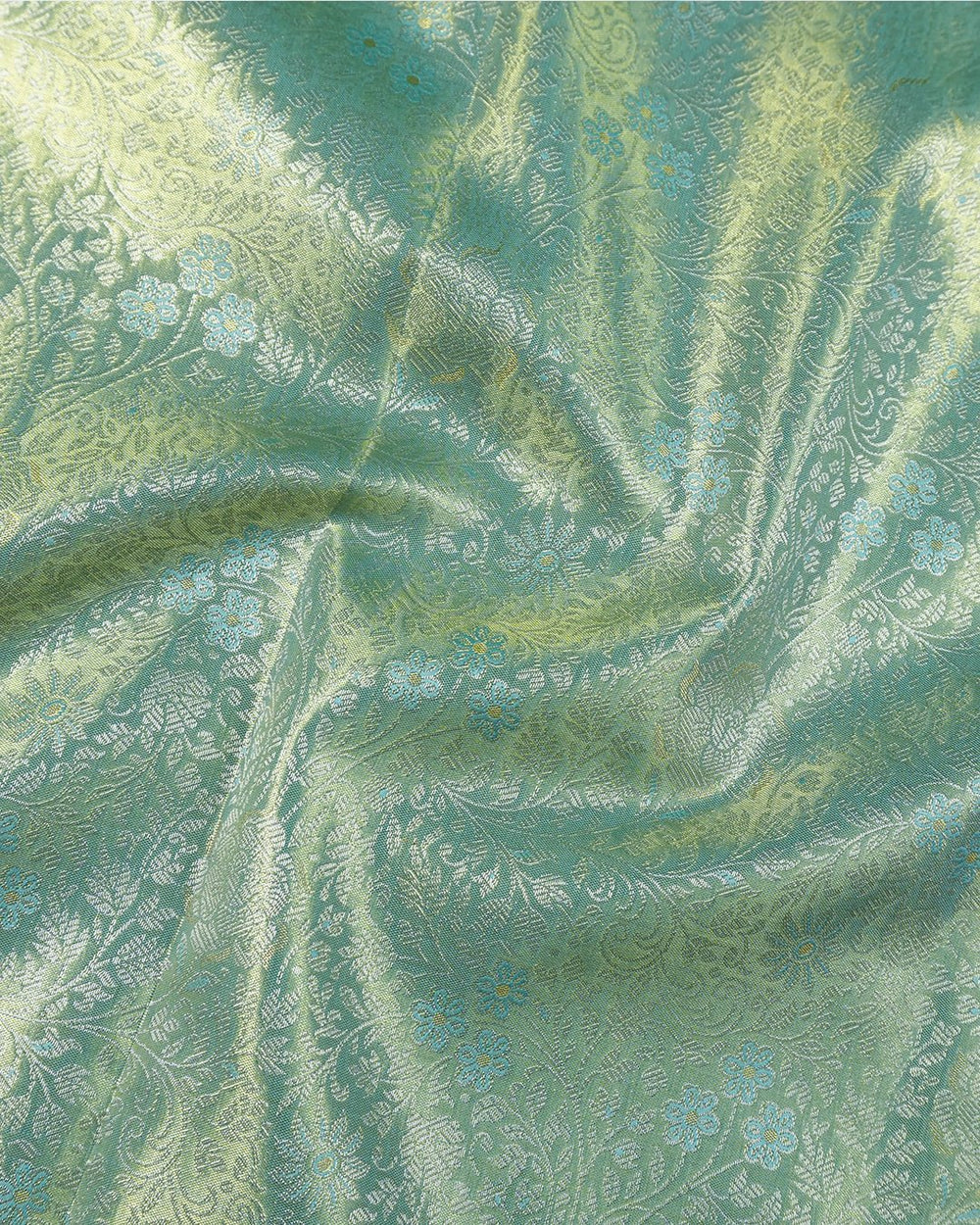 Aqua Blue Pure Kanjivaram Saree with Dimensional Bloom Jaal Weave - katansi