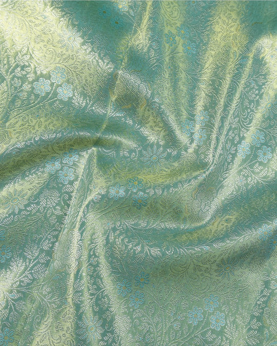 Aqua Blue Pure Kanjivaram Saree with Dimensional Bloom Jaal Weave - katansi