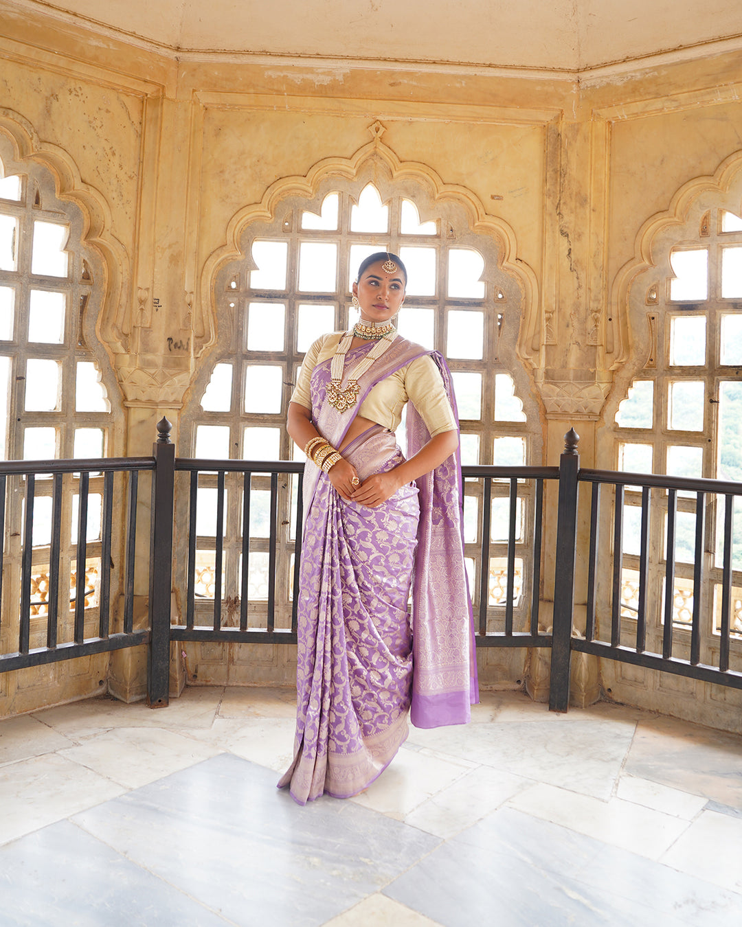Royal Purple Pure Katan Saree with Heritage Floral Jaal Patterns